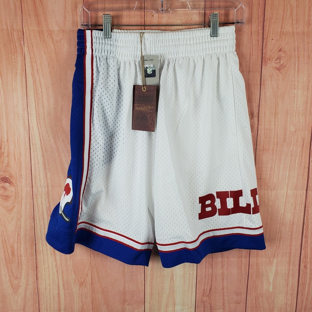 Mitchell & Ness Mens Team ID Mesh Shorts Small White Blue Buffalo Bills Football